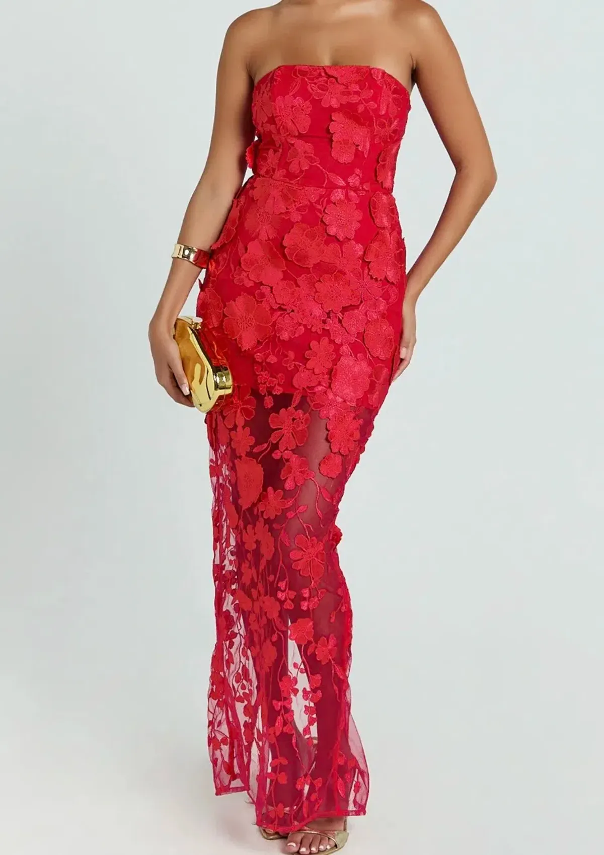 Sienna red strapless maxi dress size 10 for rent on The Volte - main image