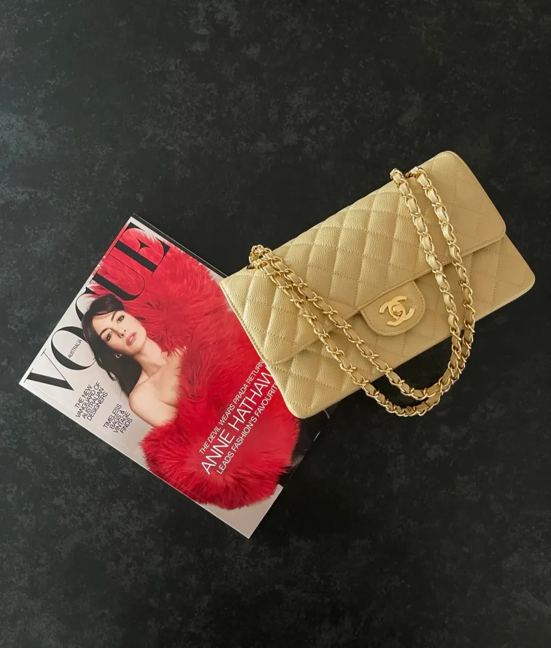 Chanel Classic Beige Medium Flap Handbag for rent on The Volte - main image