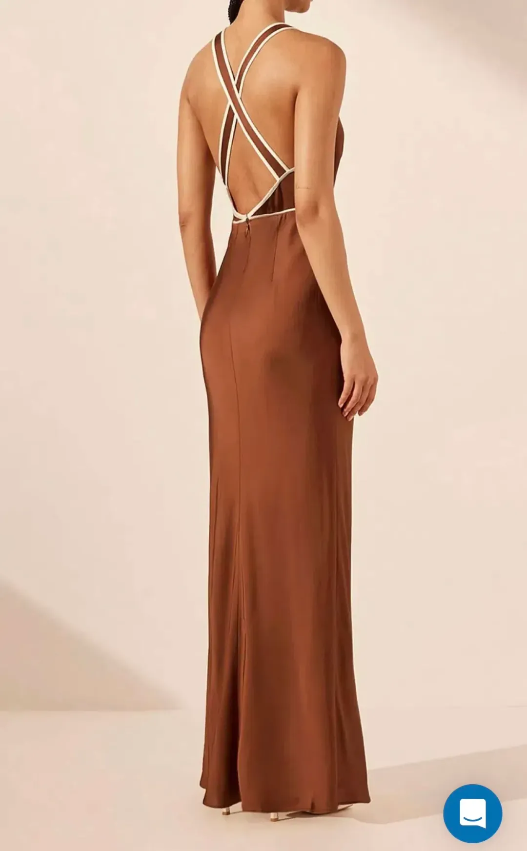 SHONA JOY BELKIS CONTRAST PLUNGE CROSS BACK MAXI DRESS CHOCOLATE/IVORY  for rent on The Volte - main image