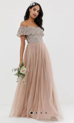 ASOS Maya Bardot Tulle Maxi Dress in Taupe Blush Size 8 for rent on The Volte - image 2