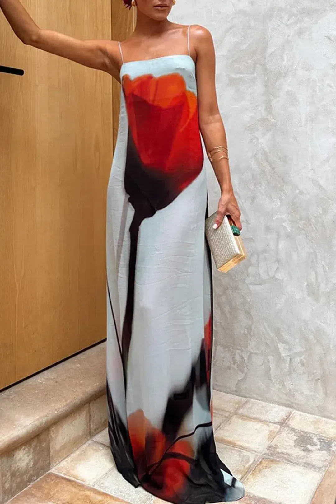 Floral Blue and Red Slip Maxi Dress Size 8/10 for rent on The Volte - main image