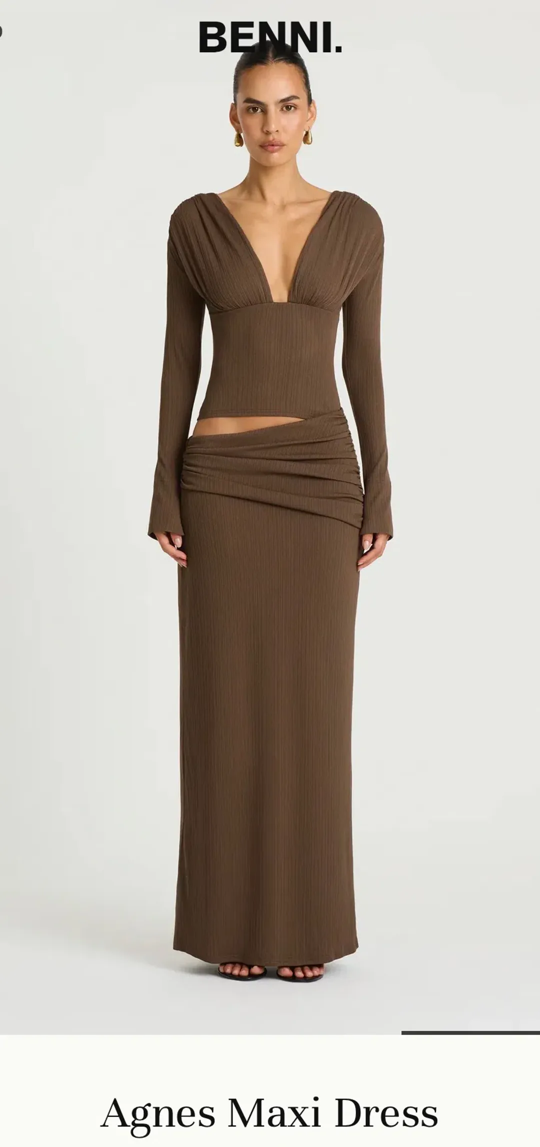 Benni Agnes maxi dress in chocolate  for rent on The Volte - main image