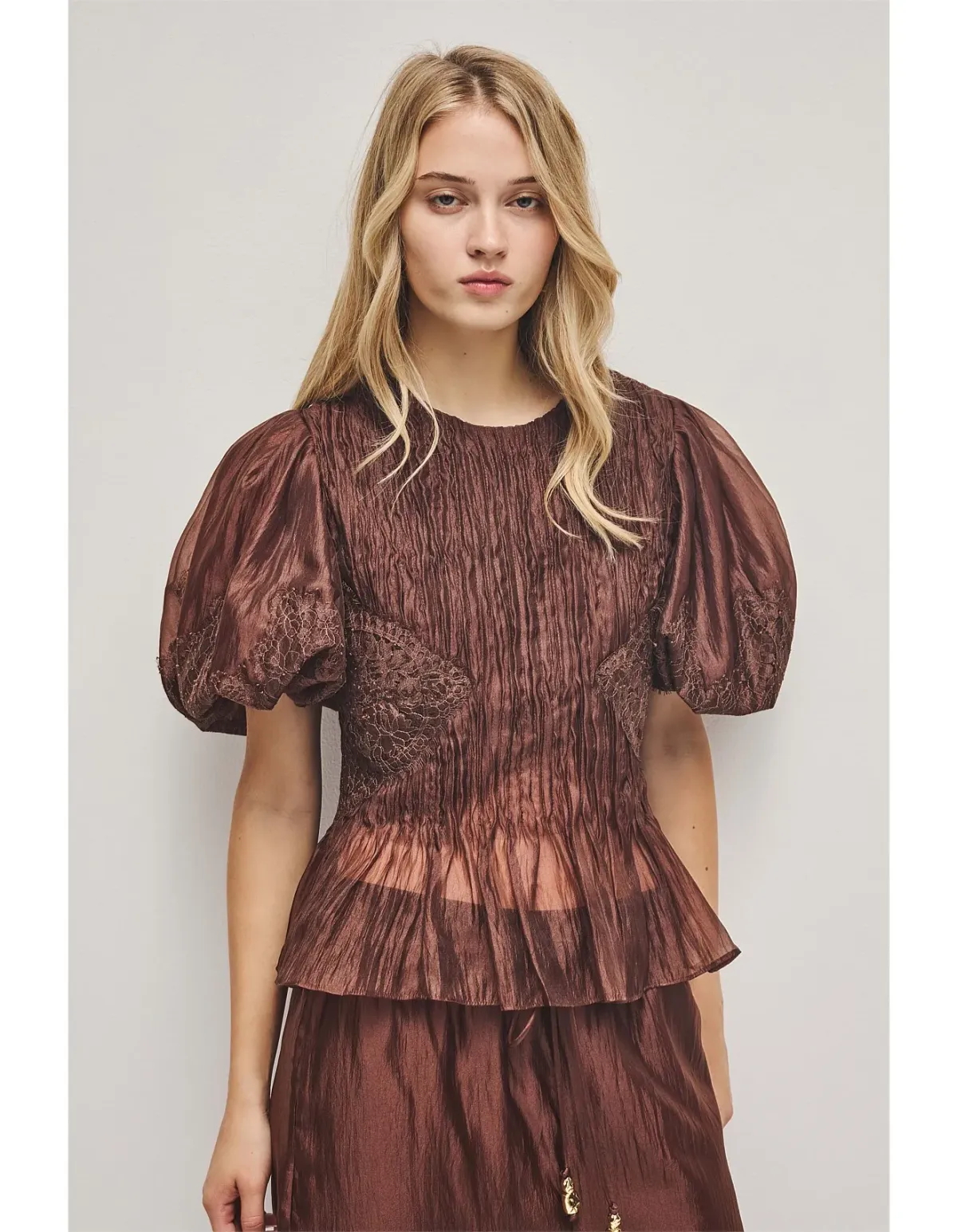 Aje Studio Ophelia Lace Top Brown Size 12 for rent on The Volte - main image