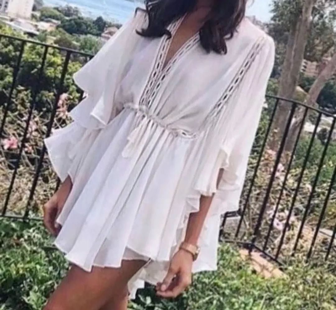 Eclipse Frill Sleeve Drawstring Mini Dress for rent on The Volte - main image