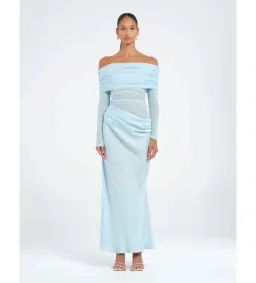 Benni Yasmin Off Shoulder Maxi Dress in Baby Blue Size AU6 for rent on The Volte - image 1