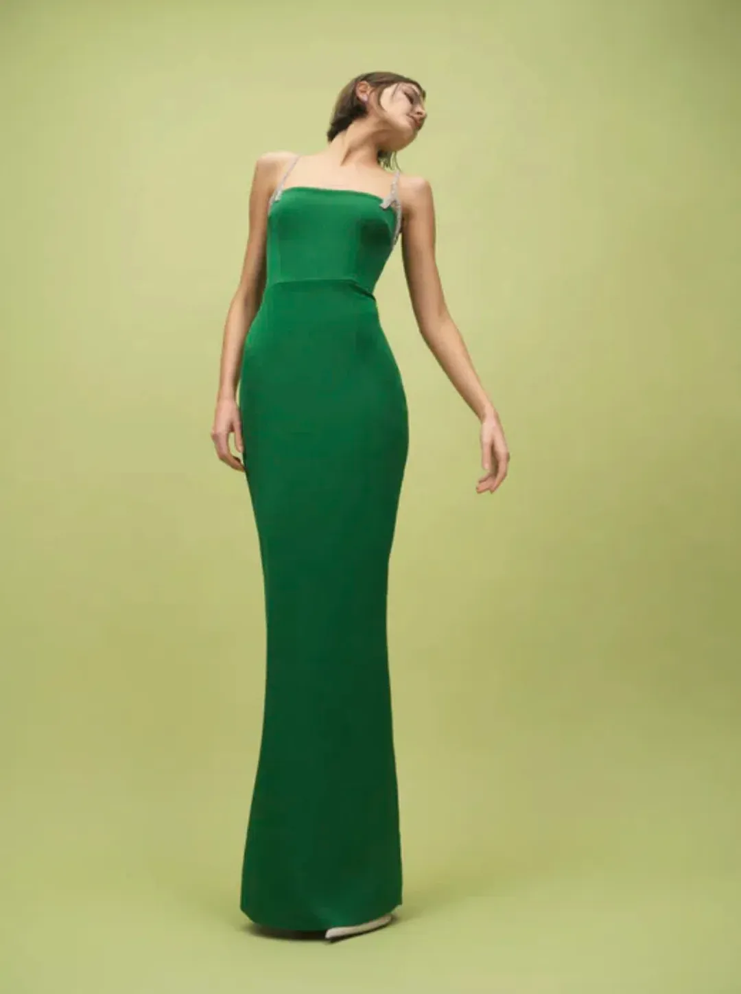 Rachel Gilbert Leora Gown in Emerald Green with Crystal Embellishments Size 1 / AU 8 | Formal dress for rent on The Volte - main image