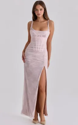 House of CB Lini baby pink lace mesh maxi dress Regular Cup Size S for rent on The Volte - image 1