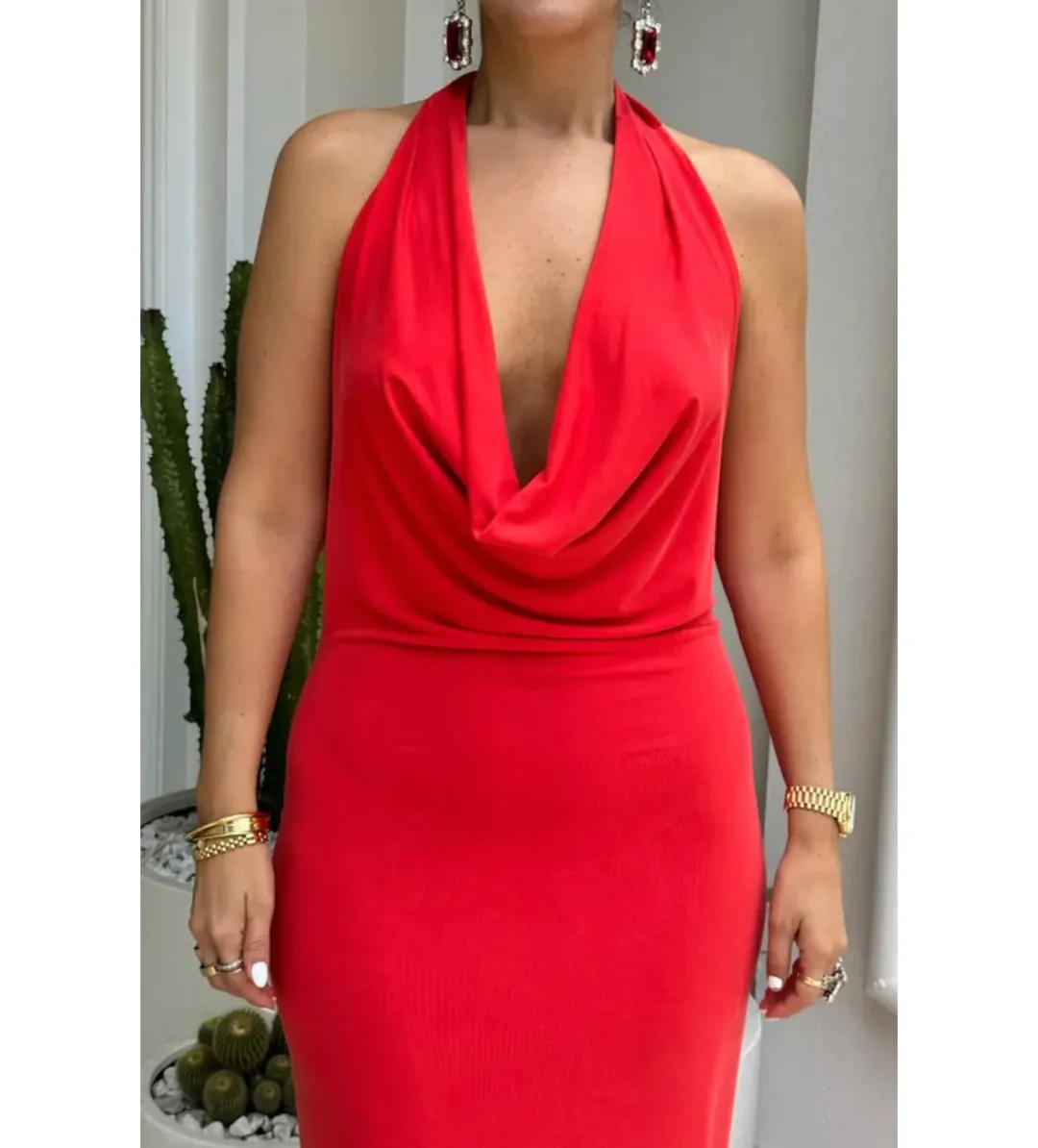 Sneaky Link Saint Plunge Maxi Dress in Red Size XXS/AU4 for rent on The Volte - main image