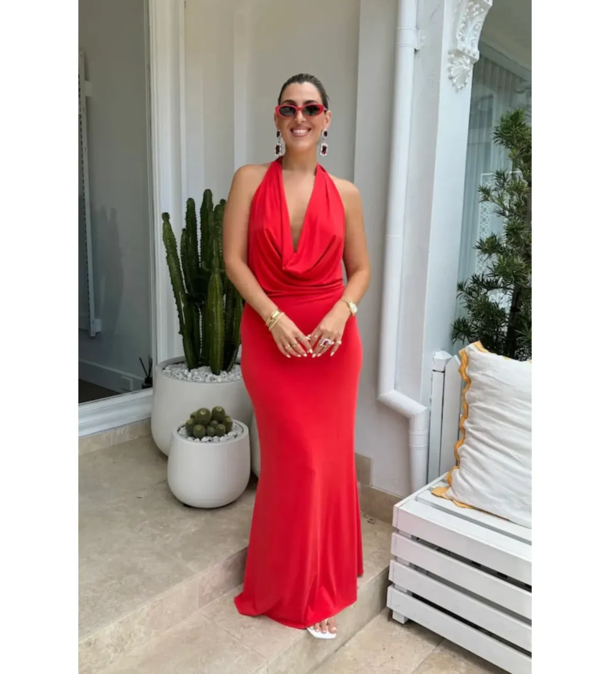 Sneaky Link Saint Plunge Maxi Dress in Red Size XXS/AU4 for rent on The Volte - main image