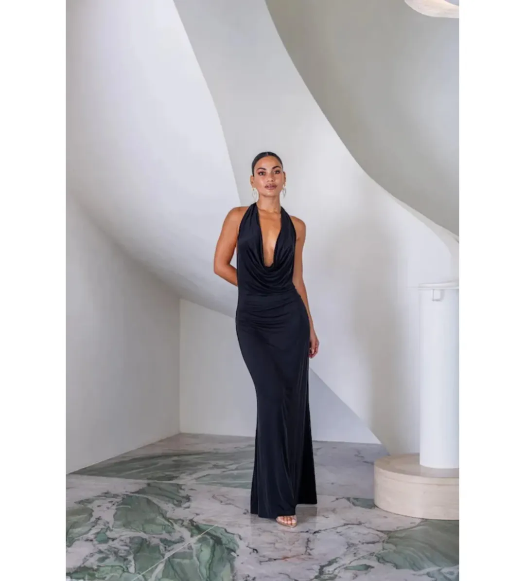 Sneaky Link Saint Plunge Maxi Dress in Black Size S/AU8 for rent on The Volte - main image
