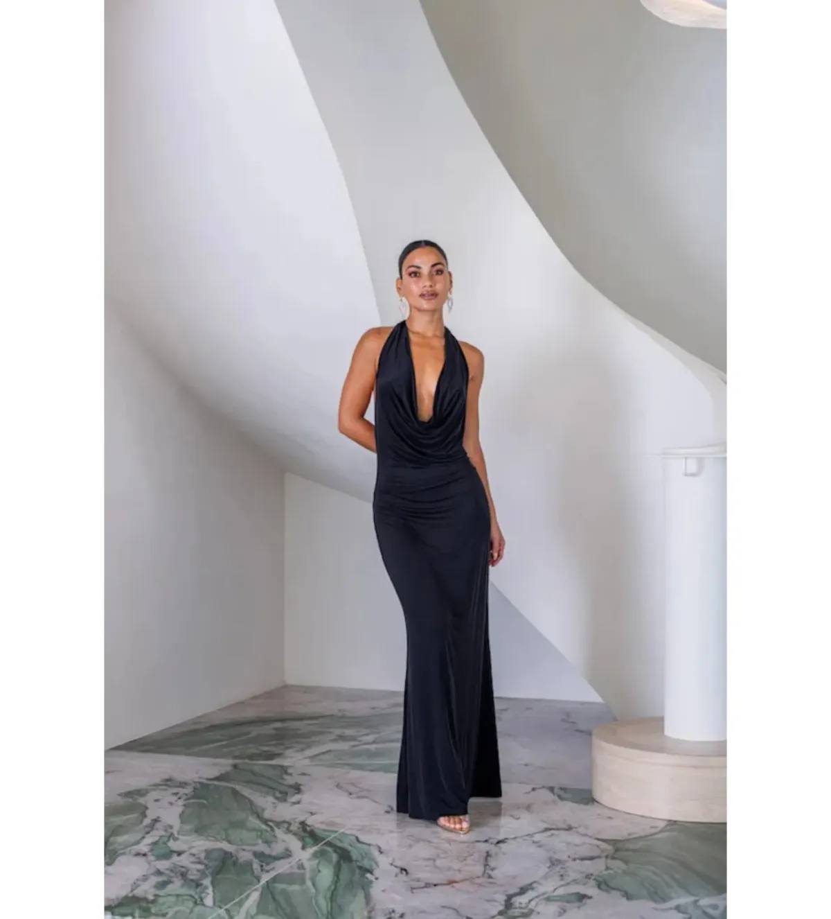 Sneaky Link Saint Plunge Maxi Dress in Black Size M/AU10 for rent on The Volte - main image