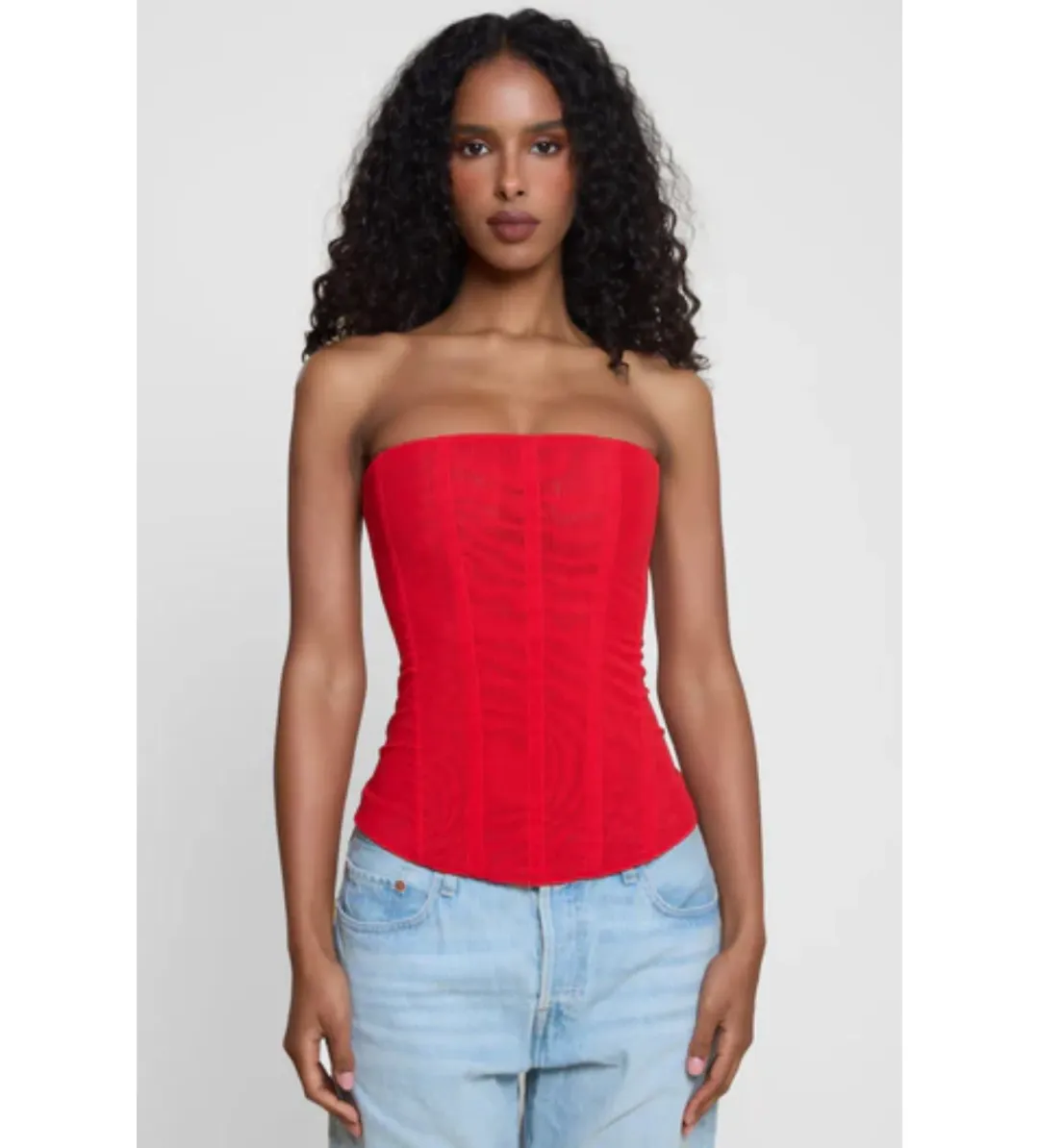 Leau Muse Mesh Corset Top in Red Size S/AU8 for rent on The Volte - main image