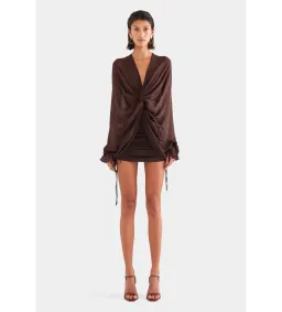 Venroy Twisted Bodice Silk Mini Dress Dark Chocolate Size S/AU 8 for rent on The Volte - image 1