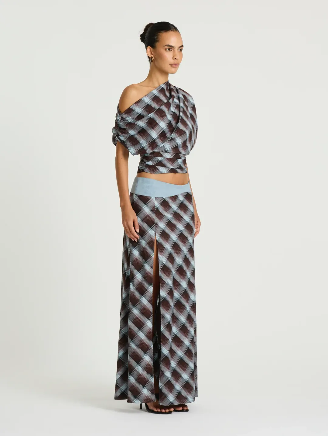 Desi Top and Skirt Set in Haze Check for rent on The Volte - main image