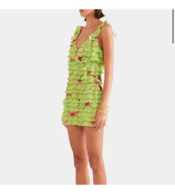 Venroy Ruffle Mini Dress in Lime Chilli Chain Size XS/AU 6 for rent on The Volte - image 2