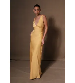 Meshki Nadia Satin Maxi Dress in Lemon Size S/AU8 for rent on The Volte - image 3