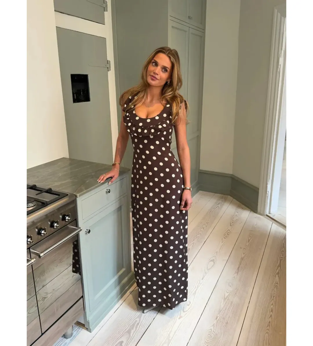 Design By Si Luna Dress in Brown/Yellow Polka Dot Size XS/S for rent on The Volte - main image