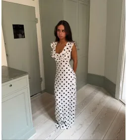 Design By Si Luna Maxi Dress in Off White/Black Polka Dots Size M/L for rent on The Volte - image 1