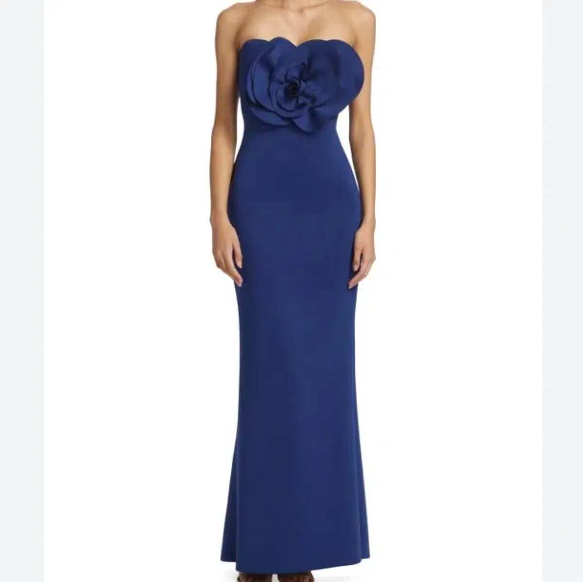 Badgley Mischka Rosette Dress Navy (Altered) for rent on The Volte - main image