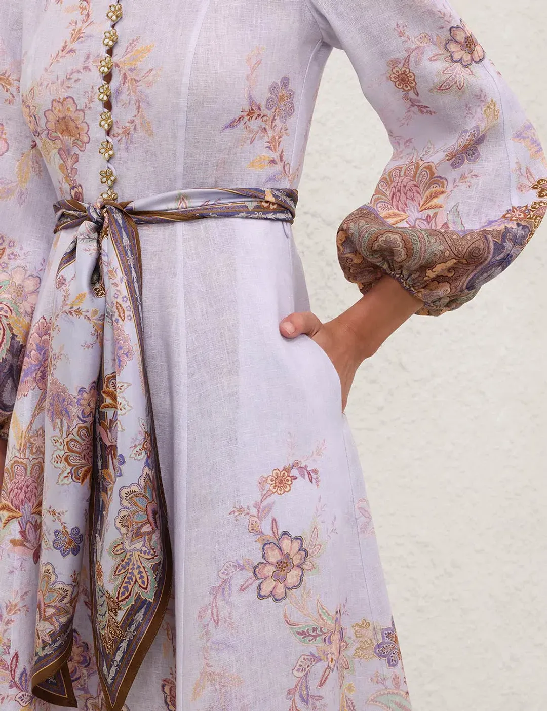 Zimmerman Luna Button Midi Dress - Blue Paisley (Size 1/Size 8-10) for rent on The Volte - main image
