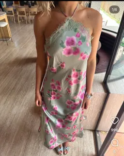 WeWoreWhat Lace Halter Maxi Dress in Sage  for rent on The Volte - image 1