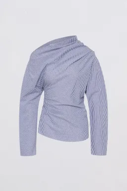 Bianca Spender Navy Stripe Cotton Long Sleeve Blouse M for rent on The Volte - image 6