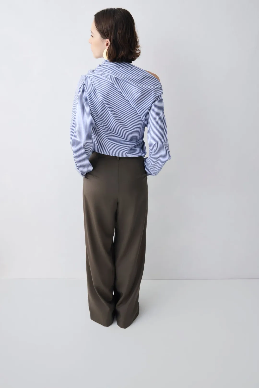 Bianca Spender Navy Stripe Cotton Long Sleeve Blouse M for rent on The Volte - main image