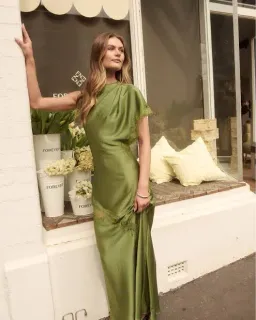 Forever New Kody Satin Lace Dress size 20 Asymmetric Green for rent on The Volte - image 3