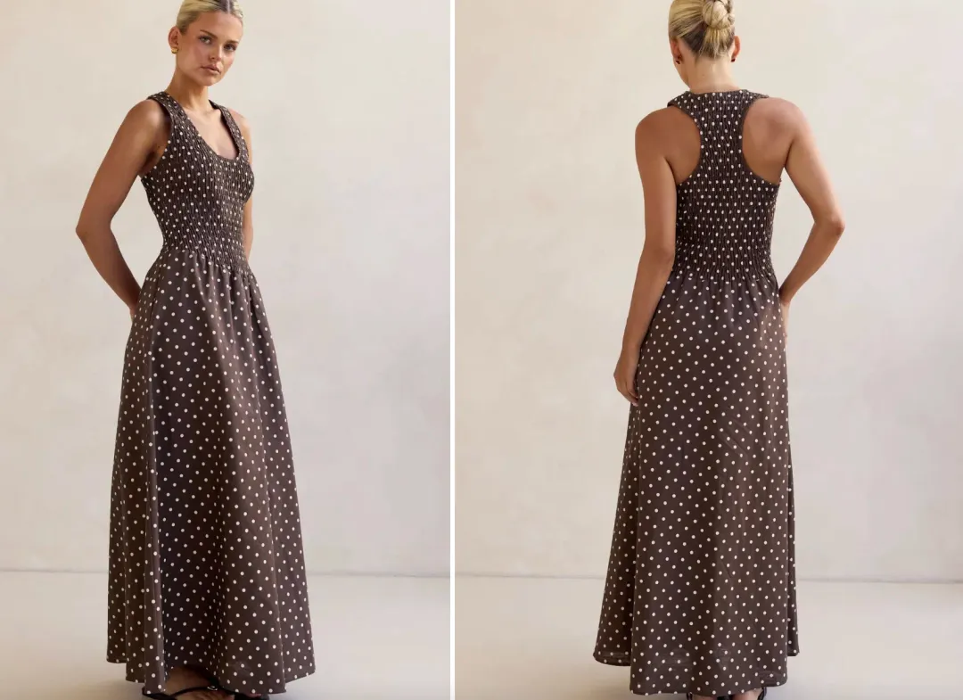 Runway Scout Annalee Maxi Dress (Chocolate Polka Dota) Size XS (6) for rent on The Volte - main image