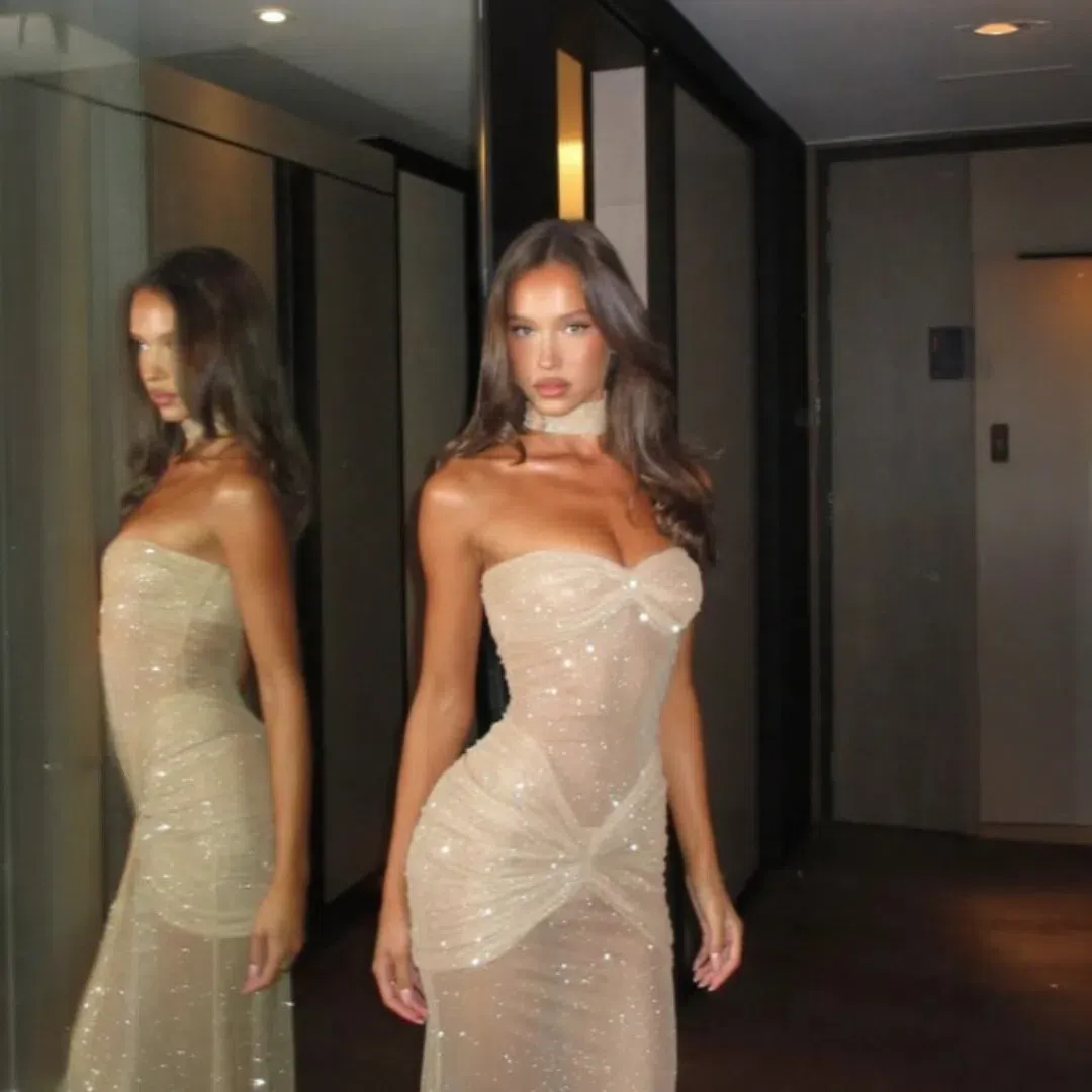 Mirror Palais The Starlite Dress in Diamond Sand Size 8 for rent on The Volte - main image