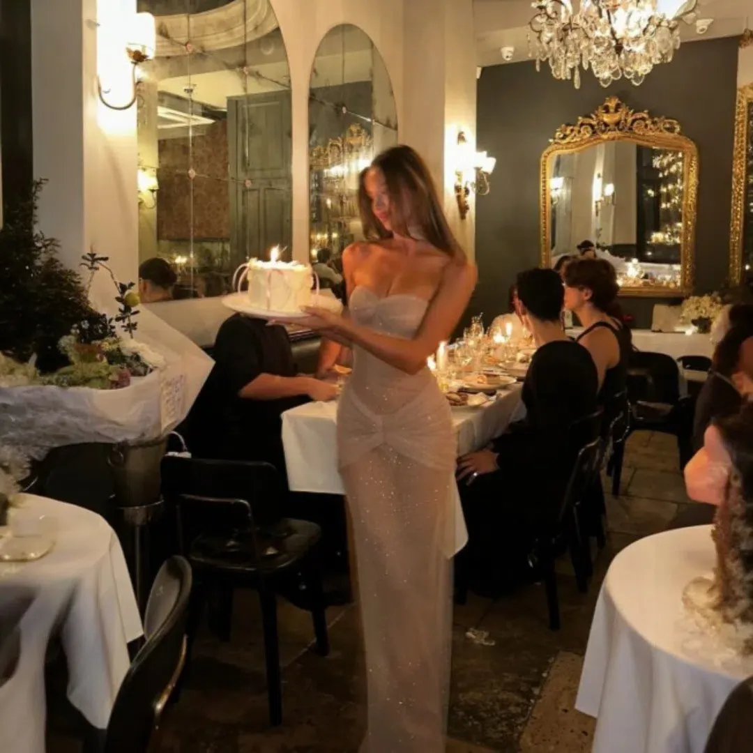 Mirror Palais The Starlite Dress in Diamond Sand Size 8 for rent on The Volte - main image