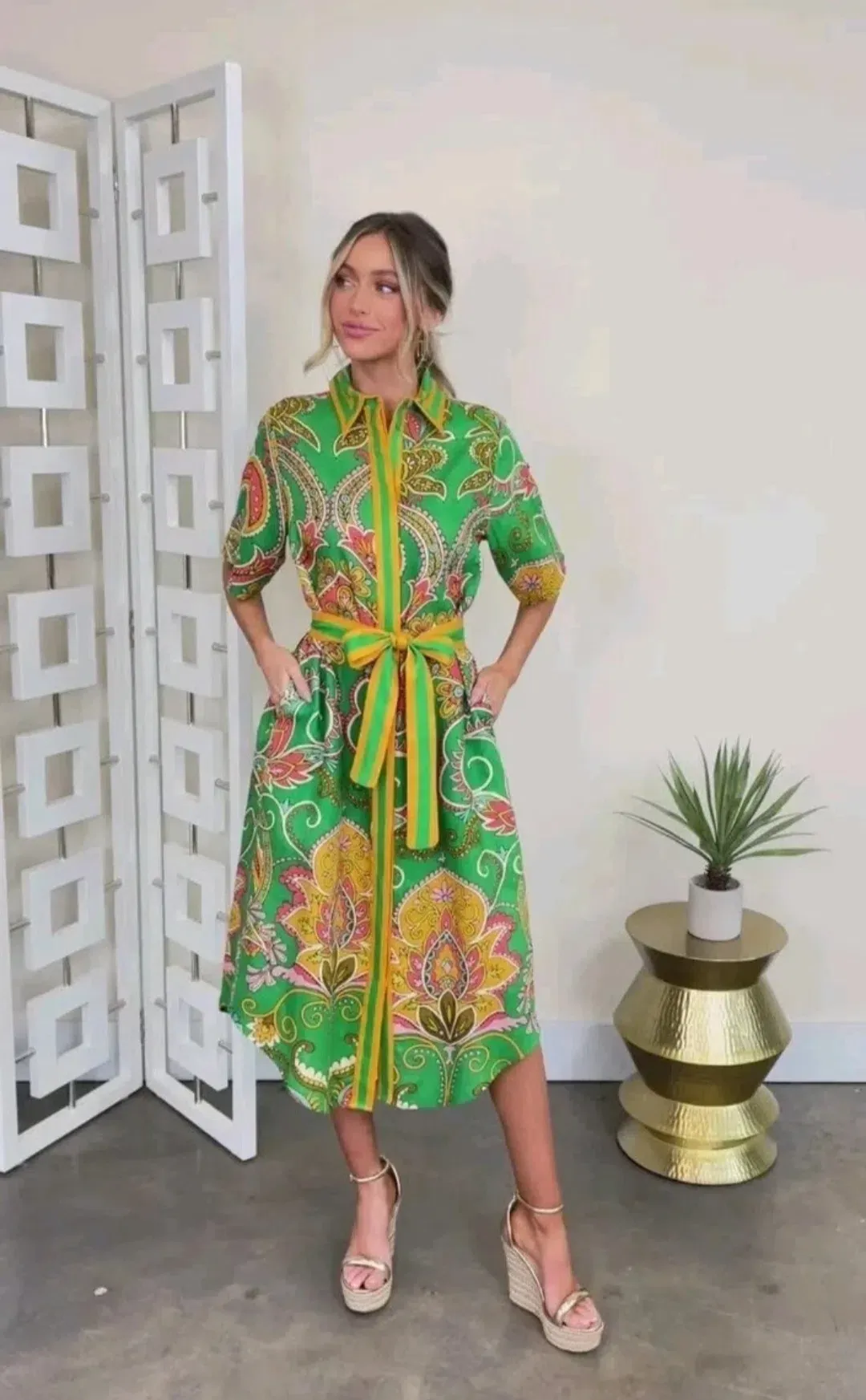 Alemais Marion Shirt Dress in Green Multi Size 14 for rent on The Volte - main image