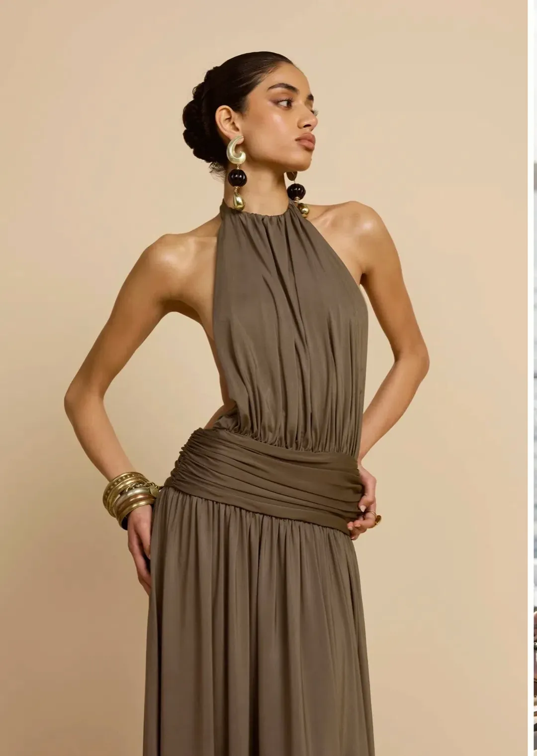 Santina dress khaki for rent on The Volte - main image