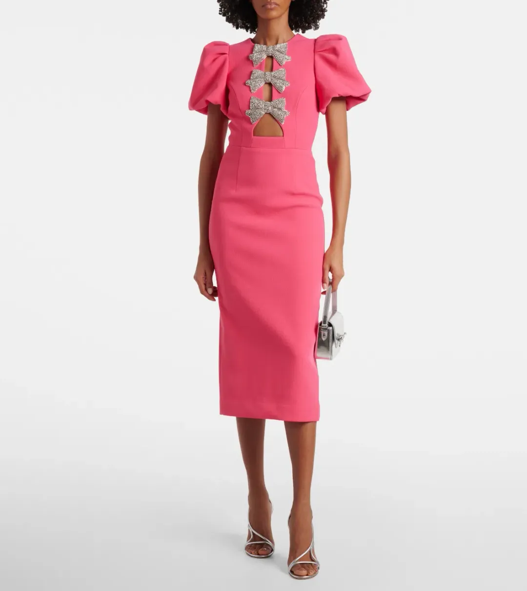 Rebecca Vallance Posey Puff Sleeve Midi Dress Pink size 12 for rent on The Volte - main image