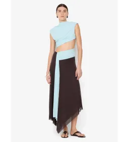 Bec & Bridge Conni Asym Midi Dress in Arctic Blue/ Dark Choc Size AU6 for rent on The Volte - image 1