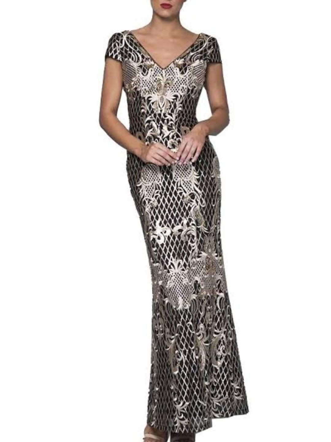 Black and Gold Bariano Dress for rent on The Volte - main image