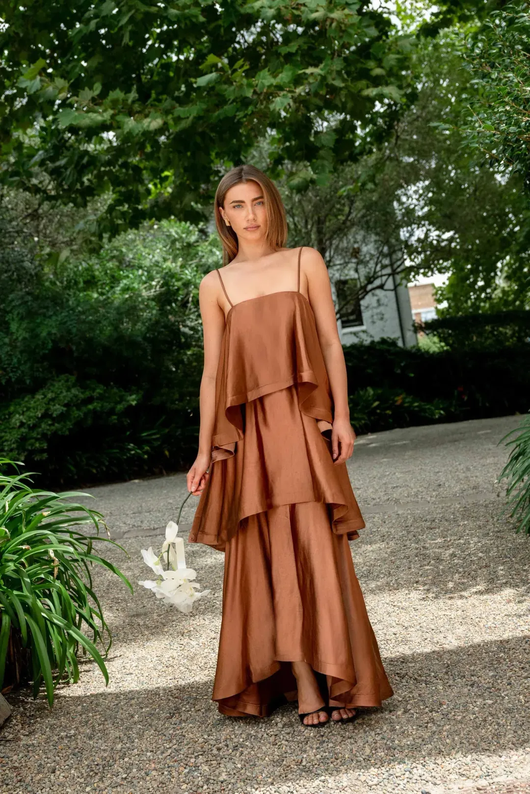 Elliatt Tilly Tiered Maxi Dress size M / 10 Toffee Brown  for rent on The Volte - main image