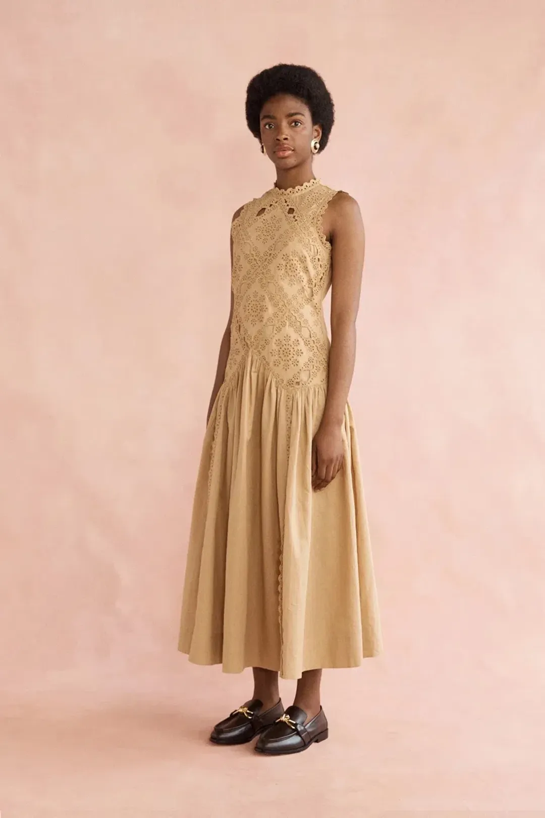 Lovaan Josephine Midi Dress Tan Size 10 for rent on The Volte - main image
