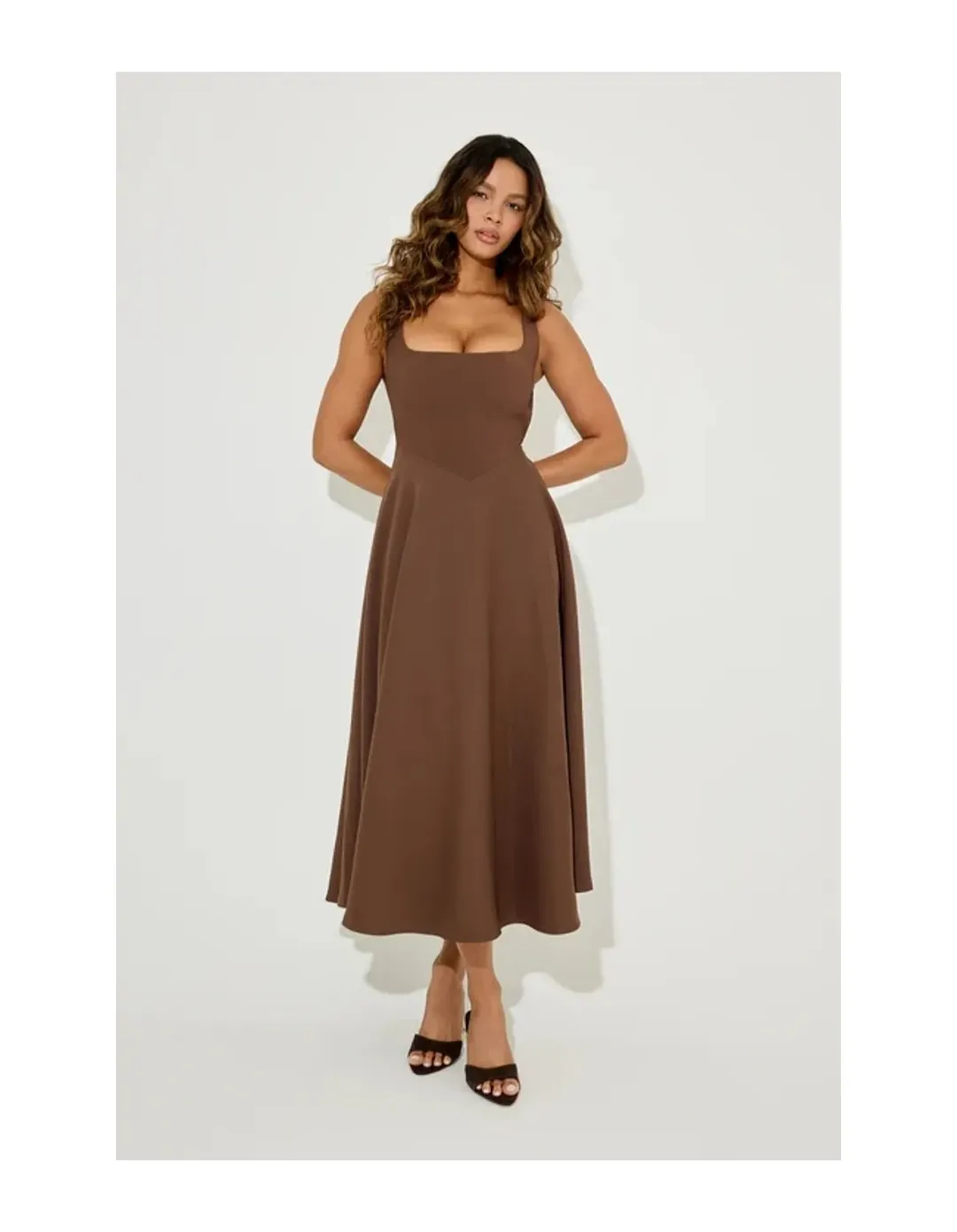 Odd Muse The Ultimate Muse Square Neck Midi Dress Brown Size 8 for rent on The Volte - main image