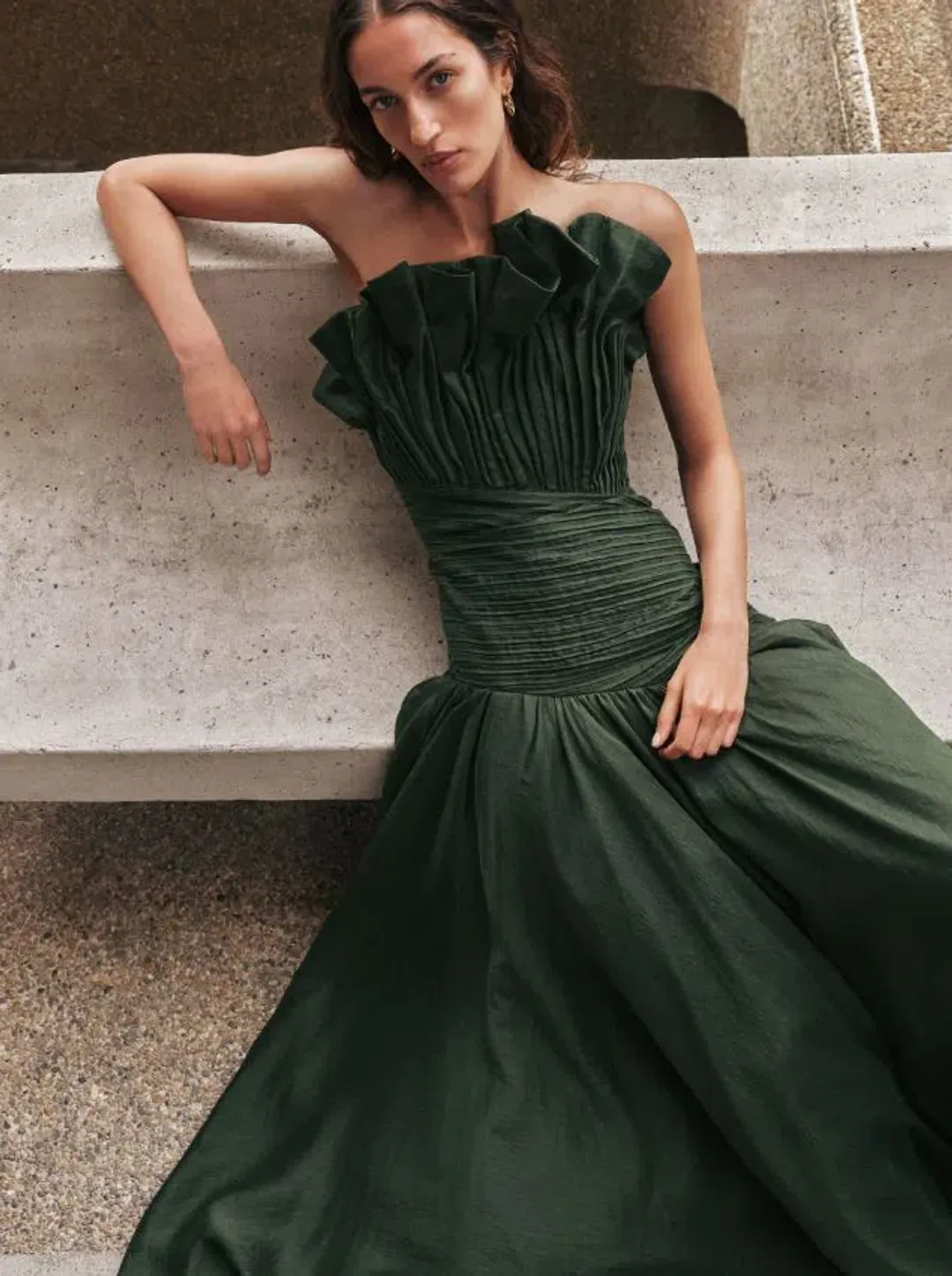 Aje Aquiline Gown in Hunter Green Size 12 for rent on The Volte - main image