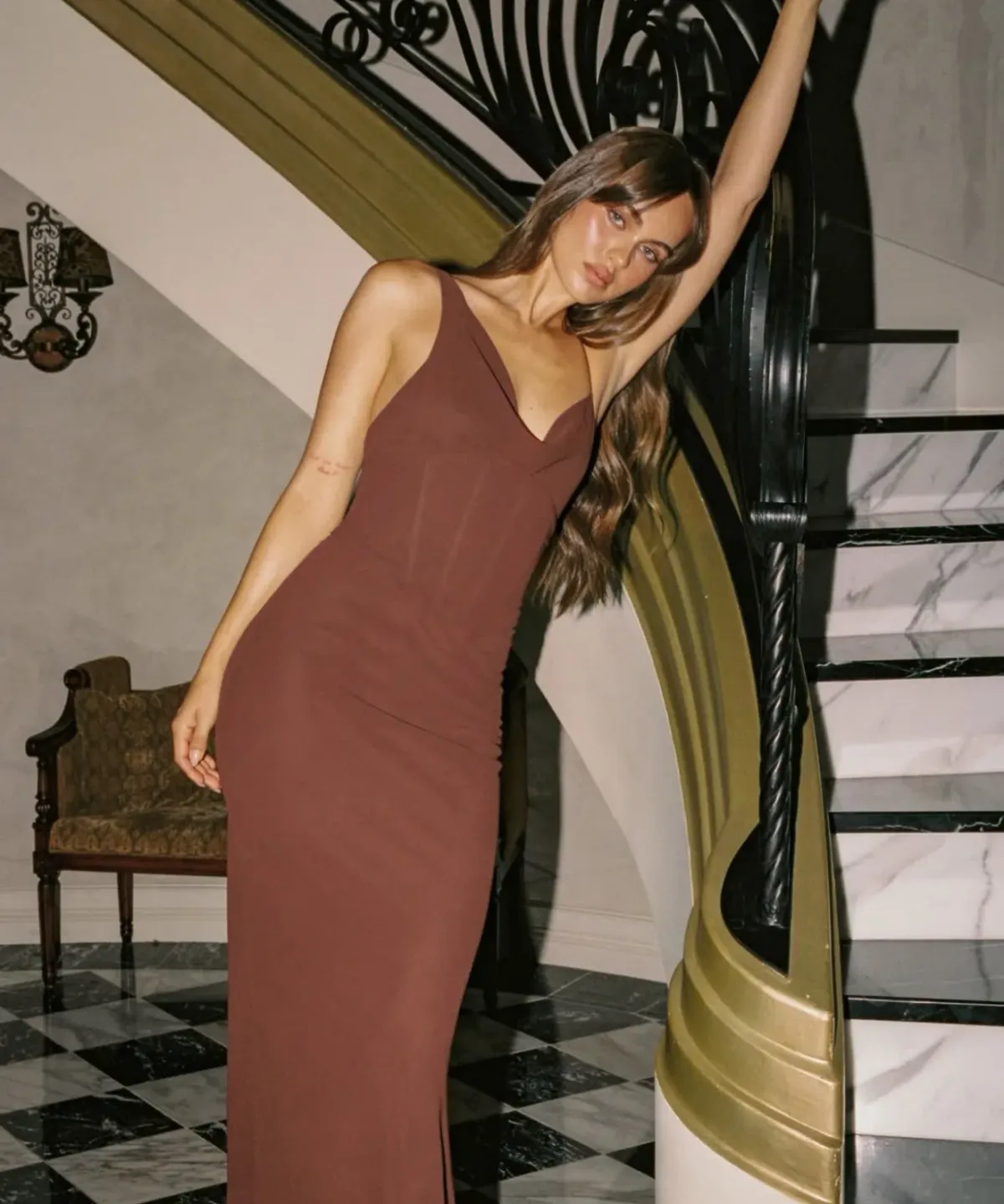 Natalie Rolt Hallie gown espresso size 8 (1)  for rent on The Volte - main image