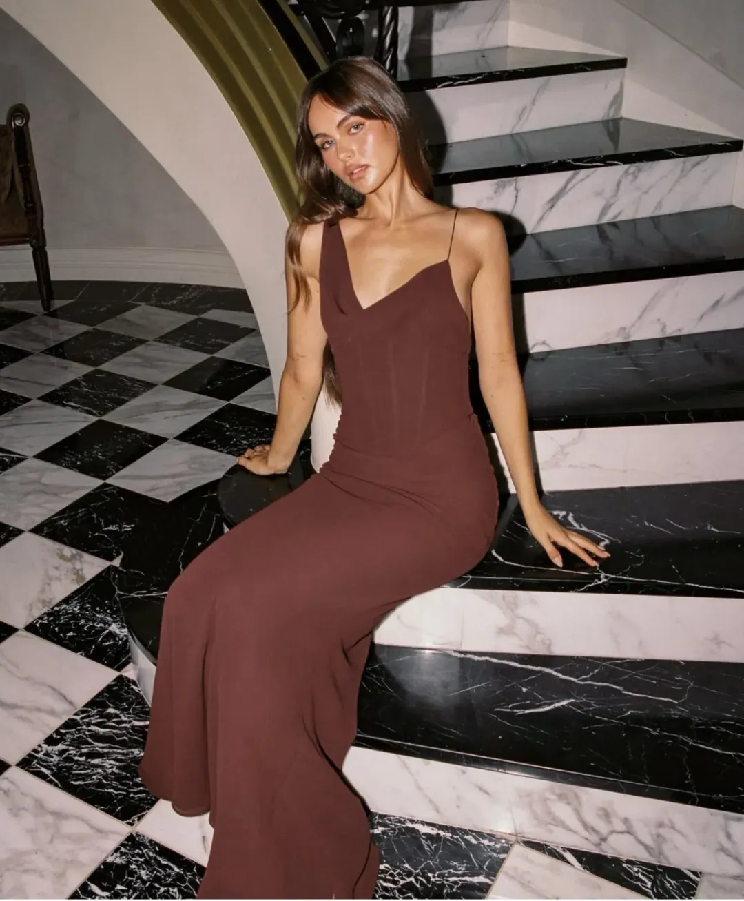 Natalie Rolt Hallie gown espresso size 8 (1)  for rent on The Volte - main image