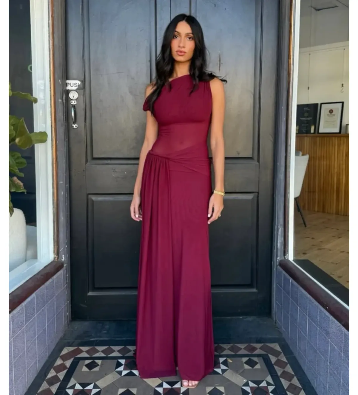 Misha Sisal Mesh Dress in Port Size XXS/AU4 for rent on The Volte - main image
