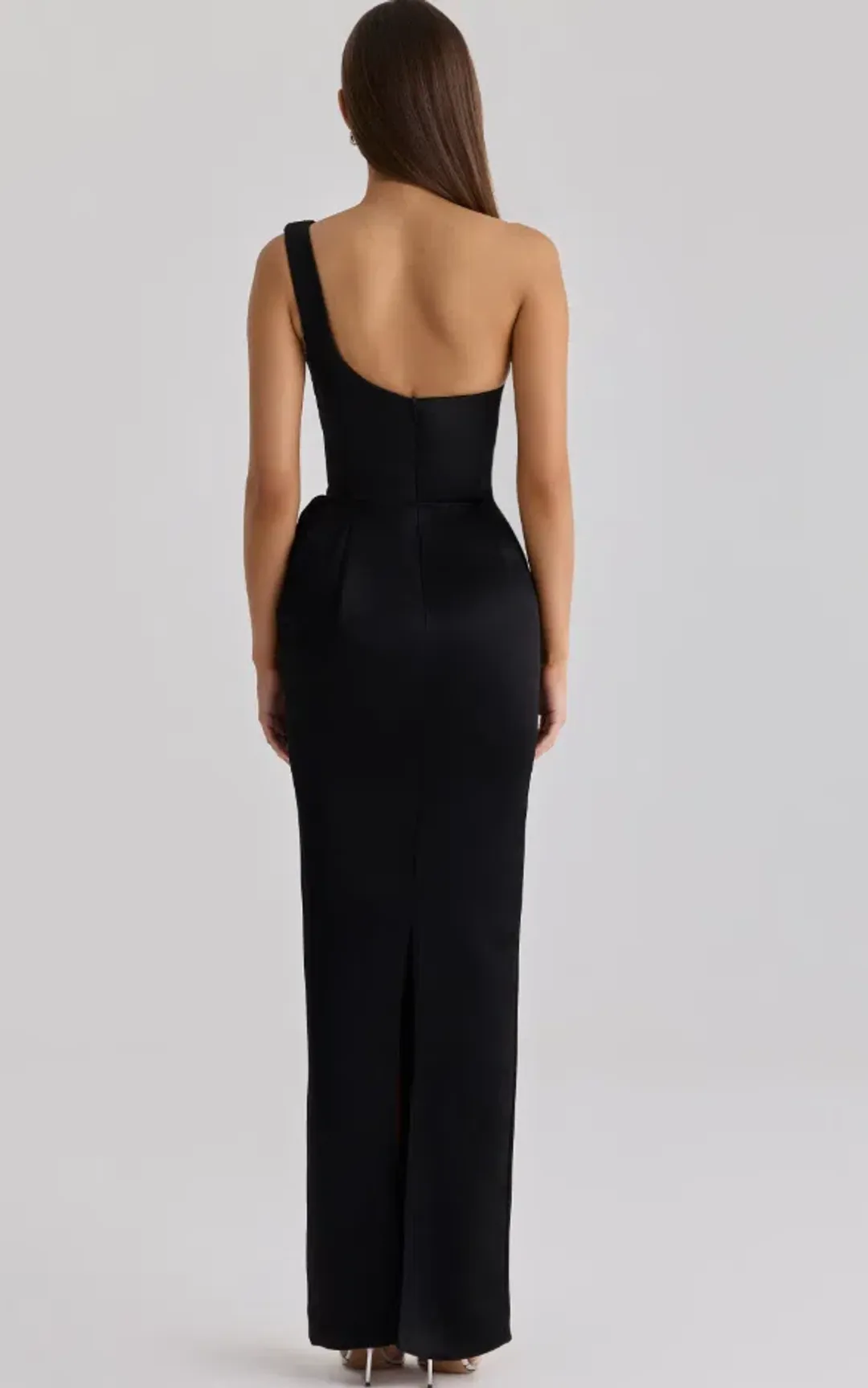 House of CB Caprice black satin one shoulder maxi dress Size M for rent on The Volte - main image