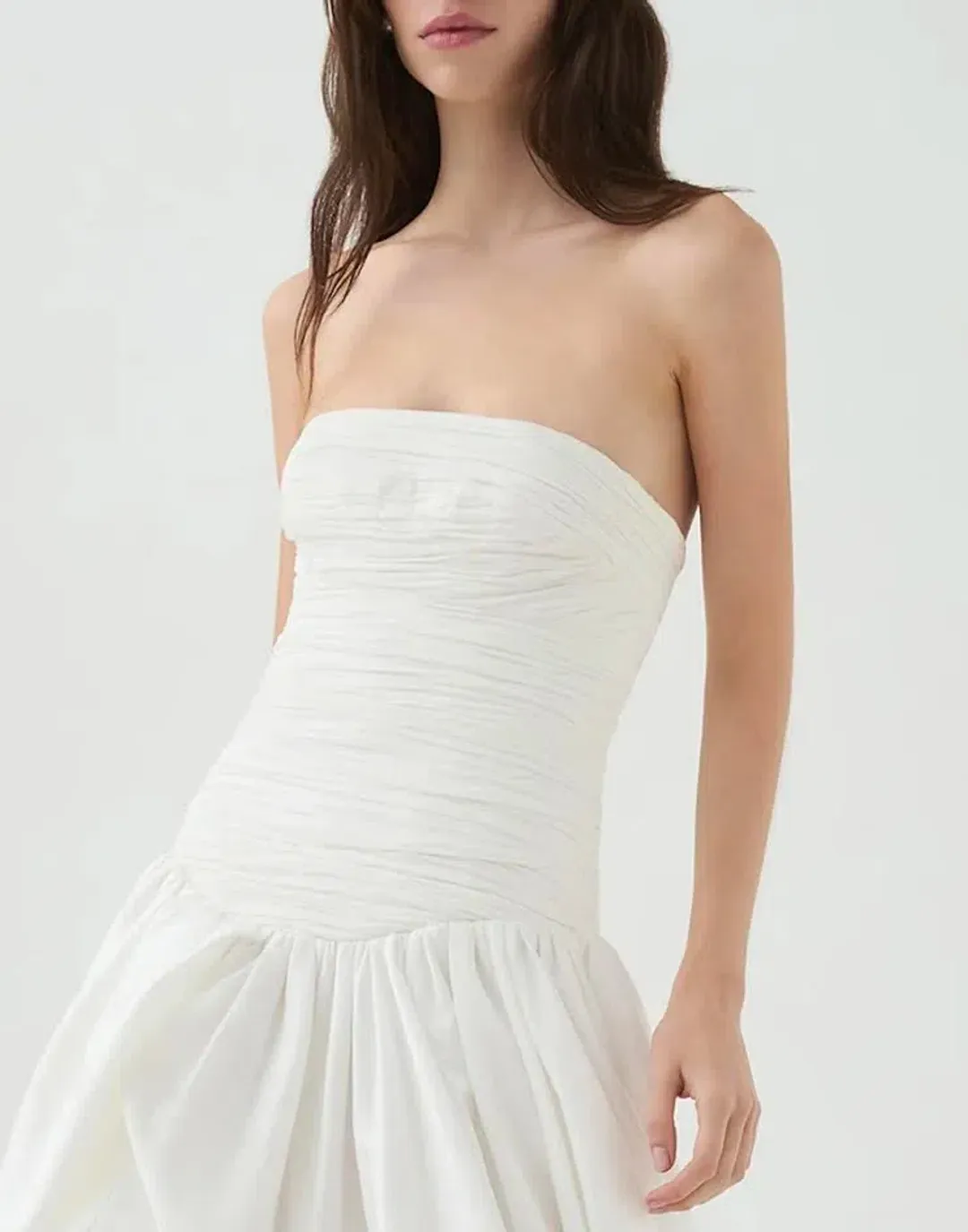 🤍 AJE Strapless Violette Bubble Hem MIDI Dress – White Formal Gown – Size 8 AU 🤍 for rent on The Volte - main image