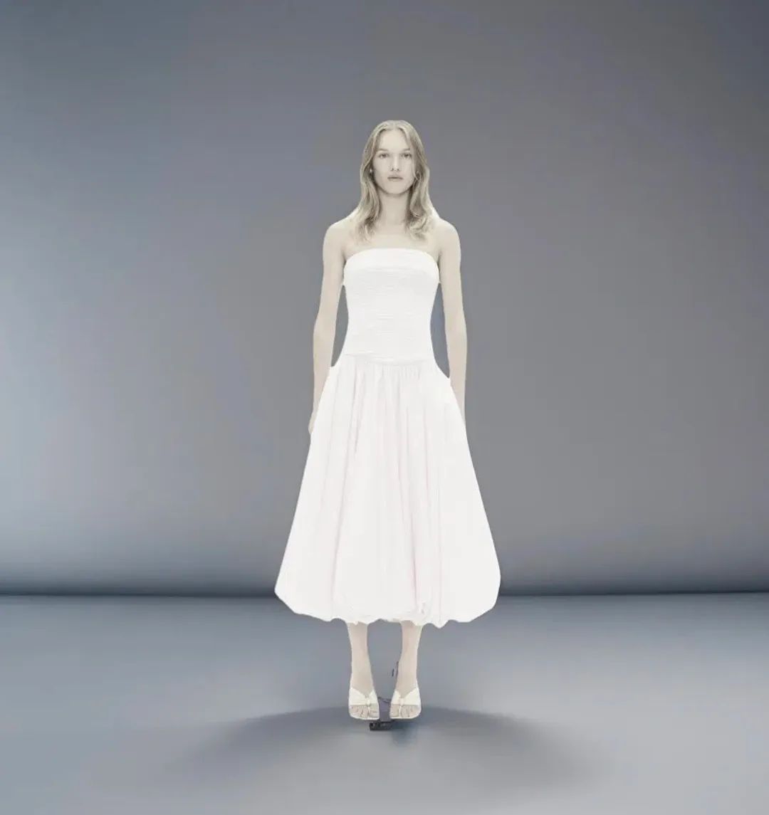 🤍 AJE Strapless Violette Bubble Hem MIDI Dress – White Formal Gown – Size 8 AU 🤍 for rent on The Volte - main image