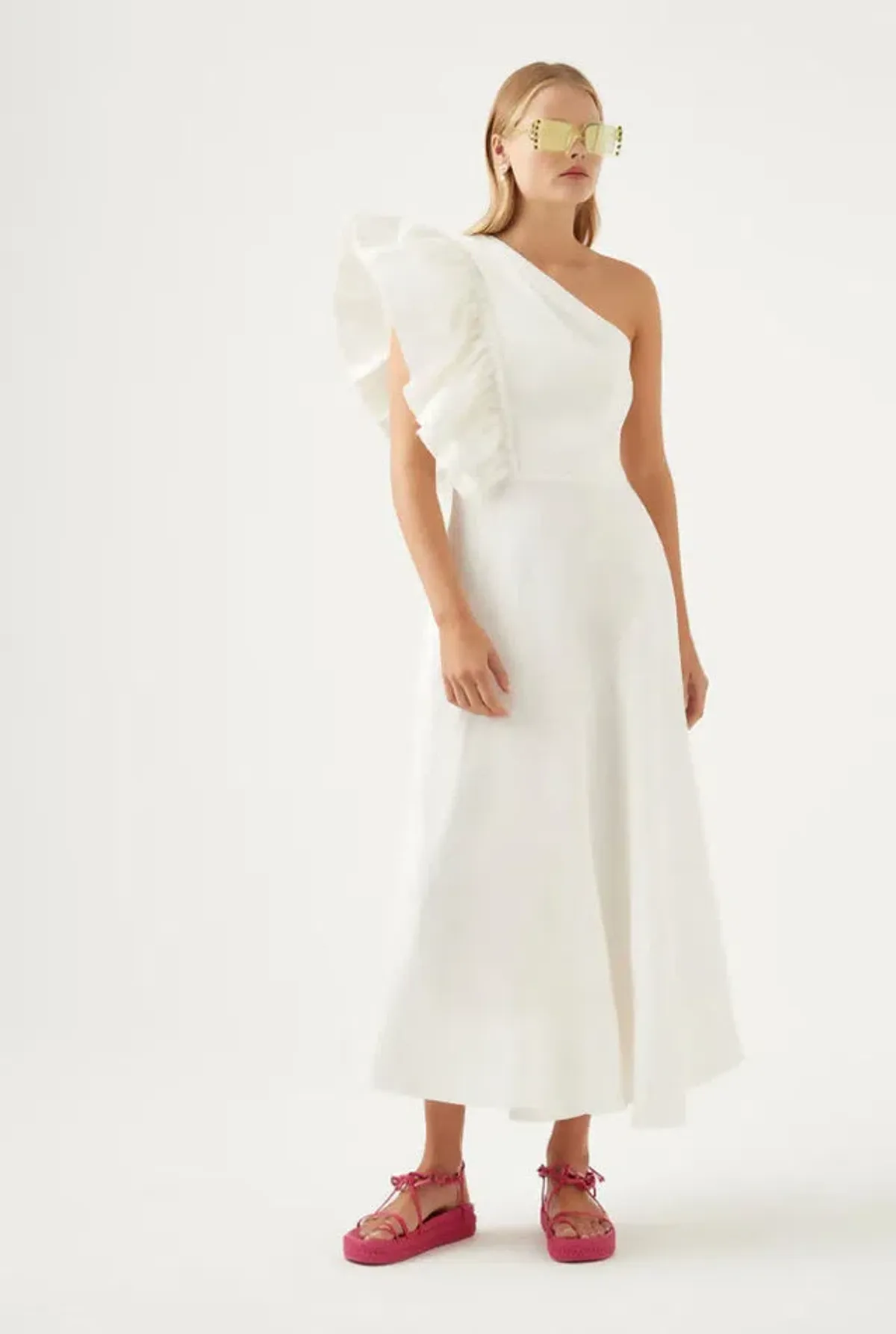 AJE BONJOUR ASYMMETRICAL MAXI DRESS IN IVORY SIZE 6 for rent on The Volte - main image