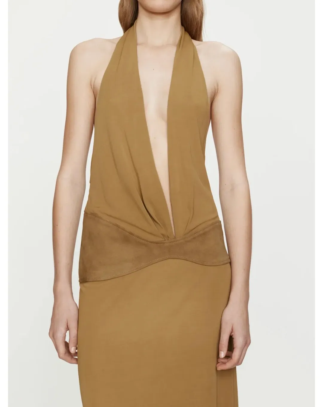 Christopher Esber - Contour Suede Belted Jersey Halter Gown, Size 8  for rent on The Volte - main image