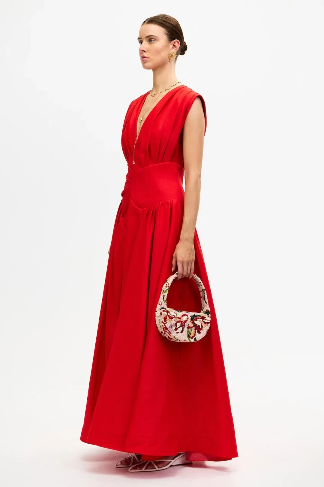 Acler Innoxhill V Neck Maxi Dress in Cherry Red for rent on The Volte - main image