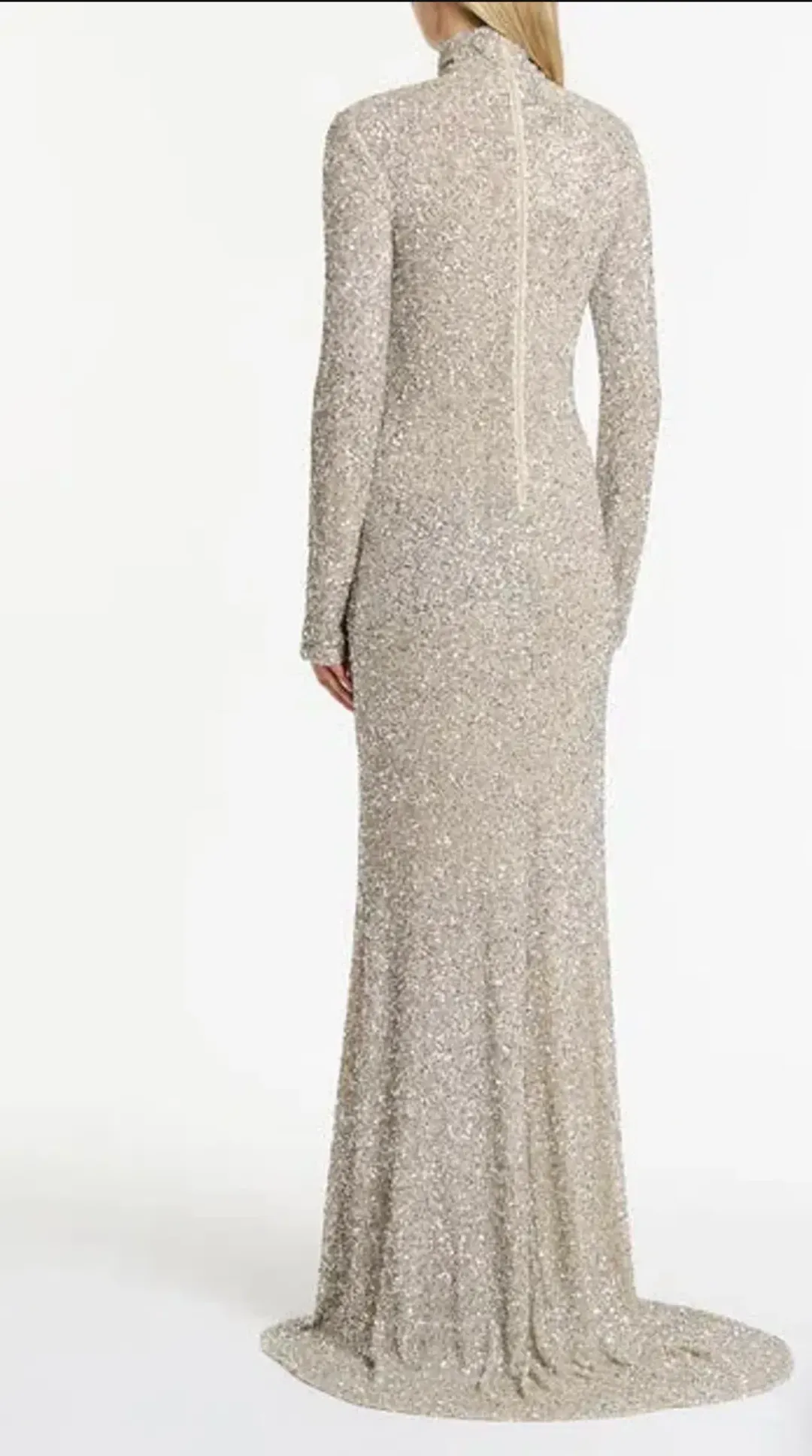 CARLA ZAMPATTI IVORY CRUSHED SEQUIN SLEEVED GOWN for rent on The Volte - main image